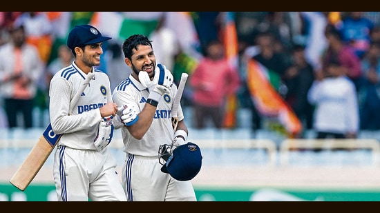 Shubman Gill (left) and Dhruv Jurel celebrate after their 52* and 39* helped India coast to a win against England. (AFP)