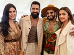 Katrina Kaif, Vicky Kaushal, Ranveer Singh and Deepika Padukone were all smiles for a pic together at the second day of the pre-wedding festivities in Jamnagar. 