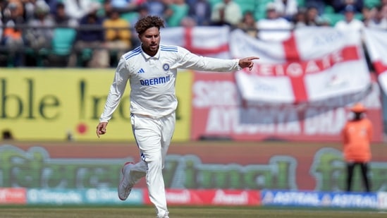 India's Kuldeep Yadav celebrates during the 5th Test (BCCI-X)