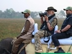 PM Modi endeavoured to capture the “unparalleled beauty of its landscapes” during his elephant ride at Assam's Kaziranga National Park.(X/@narendramodi)