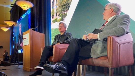 Jensen Huang, CEO of NVIDIA, participates in the 2024 Stanford Institute for Economic Policy Research Summit in Palo Alto, California.(Reuters)