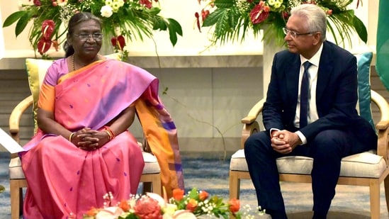 <p>President Droupadi Murmu arrived in Mauritius on Monday on a three-day state visit during which she would be the chief guest at the country's National Day celebrations on Tuesday.</p>(ANI)