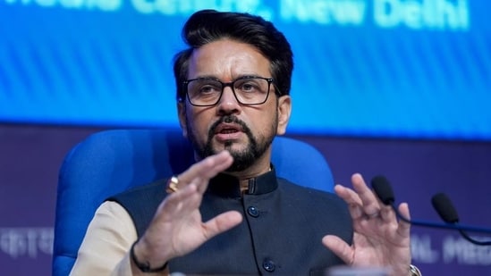 Union minister Anurag Thakur is seen. The I&B ministry said that one of the OTT apps had more than 1 crore downloads