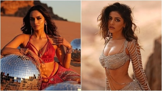 Manushi Chhillar and Alaya F starred in the recently released song Wallah Habibi from the film, Bade Miyan Chote Miyan. The movie also stars Akshay Kumar and Tiger Shroff. Manushi and Alaya slipped into risqué outfits for the music video. While Manushi slipped into a red bikini top and fringe skirt, Alaya wore a silver embellished bralette and mini skirt. The two actors even posed for a photoshoot in the sizzling outfits and shared the pictures on Instagram. Check out what they wore inside. (Instagram)