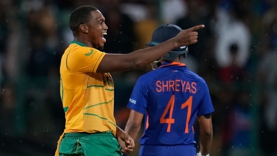 South Africa's Lungi Ngidi during the T20I series against India last year(AP)