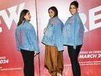 Kareena Kapoor, Tabu and Kriti Sanon wear matching jackets to promote the film at the trailer launch event. The official catch phrase for the film is ‘Risk it, Fake it, Steal it.’