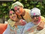 Navya Naveli Nanda shared a bunch of pictures from Holi celebrations at the Bachchan household. In one picture, Amitabh Bachchan and Jaya Bachchan were seen smiling at the camera.