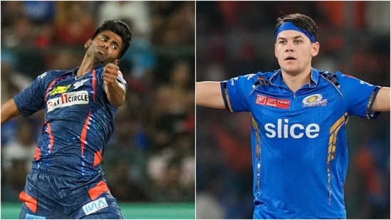 Mayank Yadav (L) recorded the fastest ball in IPL 2024, while Gerald Coetzee was shown to have bowled at 157.4kph on Monday(PTI)
