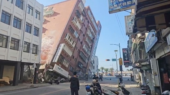 Taiwan earthquake: A powerful 7.7-magnitude earthquake hit the island of Taiwan early Wednesday resulting in buildings collapse and creating a tsunami that washed ashore on southern Japanese islands. (TVBS via AP) 