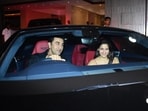 Ranbir Kapoor was spotted driving his swanky new Bentley Continental with wife Alia Bhatt. His new car is reportedly worth <span class='webrupee'>₹</span>8 crore. They were seen exiting their building Vastu for a late-night outing. (Pic: Varinder Chawla)