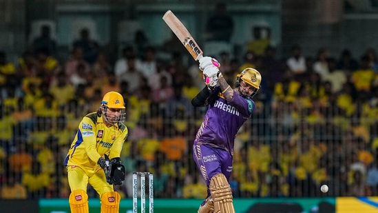 Kolkata Knight Riders' batter Sunil Narine plays a shot during the Indian Premier League (IPL) 2024 T20 cricket match between Chennai Super Kings and Kolkata (PTI)