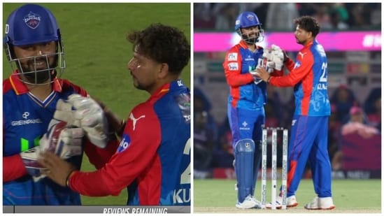 Kuldeep Yadav grabbed Rishabh Pant's hand to make DRS sign during the IPL 2024 against RR(IPL/Jio Cinema)