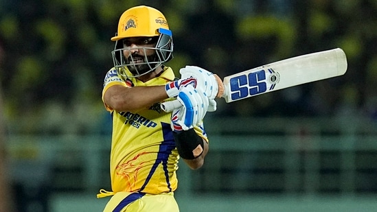 Chennai Super Kings' Ajinkya Rahane plays a shot during the IPL 2024 cricket match between Chennai Super Kings and Mumbai Indians(PTI)