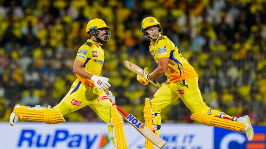 Chennai Super Kings' captain Ruturaj Gaikwad and teammate Shivam Dube run between the wickets during the Indian Premier League (IPL) T20 cricket match between Chennai Super Kings and Lucknow Super Giants, at MA Chidambaram(PTI)