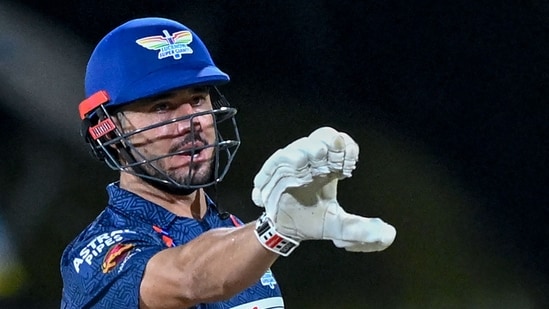 Marcus Stoinis gestures during the Indian Premier League (IPL) Twenty20 cricket match vs Chennai Super Kings (AFP)