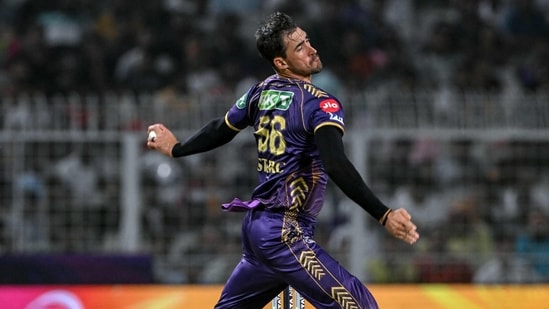 Kolkata Knight Riders' Mitchell Starc bowls during the Indian Premier League (IPL) Twenty20 cricket match (AFP)