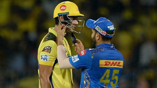 Shivam Dube (L) and Rohit Sharma during last year's IPL(AFP)