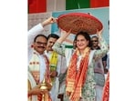 AICC General Secretary Priyanka Gandhi during a rally in Dhubri district, Assam.(PTI)