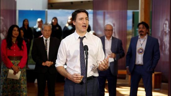 Prime Minister Justin Trudeau visits the Waneskuwin Heritage Park in Saskatoon, Saskatchewan, Canada. (REUTERS)