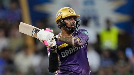 Kolkata Knight Riders' Sunil Narine plays a shot(AP)