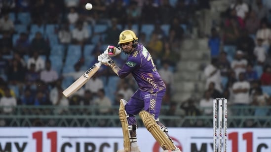 Kolkata Knight Riders' Sunil Narine plays a shot.(ANI )