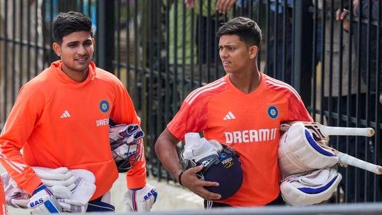 Shubman Gill and Yashasvi Jaiswal during a practice session.(PTI)