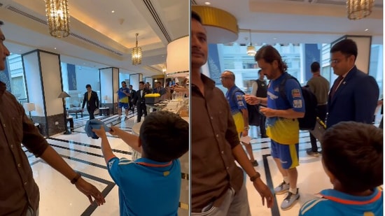 Snapshot of MS Dhoni signing the cap for the boy. (Instagram/@theprincesoni23)