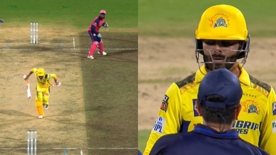 Ravindra Jadeja got out obstructing the field during CSK vs RR clash.(X Images)