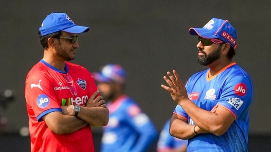 Delhi Capitals' Director of Cricket Sourav Ganguly with Mumbai Indians' Rohit Sharma during a practice session (PTI)