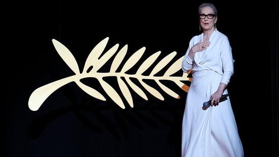 Meryl Streep arrives on stage before receiving the Honorary Palme d'Or during the Opening Ceremony at the 77th edition of the Cannes Film Festival in Cannes, southern France, on May 14, 2024. (AFP)