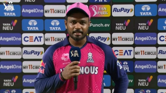 Sanju Samson interacts with the broadcasters after RR's loss against PBKS(BCCI/IPL)