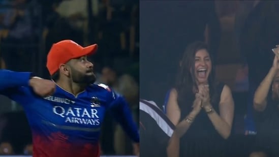 Virat Kohli was charged up on the field while Anushka Sharma cheered loudly for RCB from the stands.(X Images)