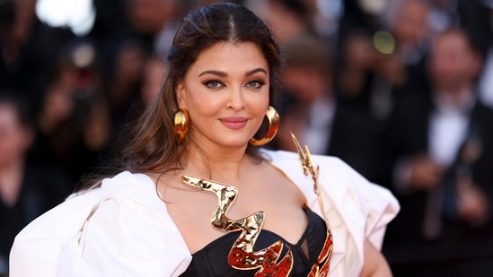 Aishwarya Rai Bachchan poses for photographers upon arrival at the premiere of the film Megalopolis at the 77th international film festival, Cannes. She is 50.(AP)