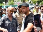 Hrithik Roshan arrived with father and filmmaker Rakesh Roshan to cast his vote during the ongoing Lok Sabha Elections on Monday. 