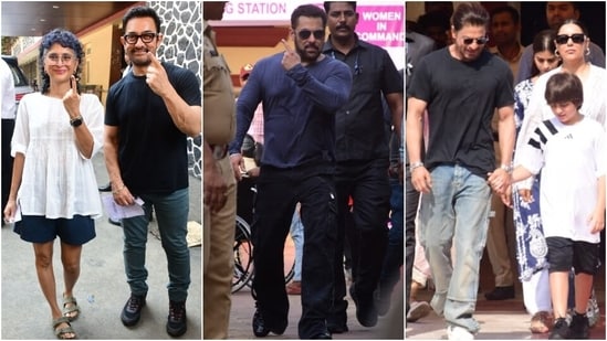Aamir Khan, Salman Khan and Shah Rukh Khan voted at the Lok Sabha election with their families in tow.