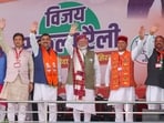 In the morning, PM Narendra Modi addressed the BJP's Vijay Sankalp rally at Chaugan Ground in Nahan, the district headquarters of Sirmaur, in support of BJP candidate Suresh Kashyap.(PTI)