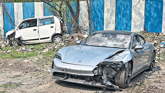 Pune: The Porsche car found without number plate, in Pune, Tuesday, May 21, 2024. The car was allegedly driven by a 17-year-old boy who knocked down two motorbike riders. 