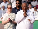 Congress National President Mallikarjun Kharge, party's Parliamentary Chairperson Sonia Gandhi along with Rajya Sabha MP Ajay Maken paid their tributes to India's first prime minister Jawaharlal Nehru on his death anniversary, at Shanti Van in New Delhi(PTI)