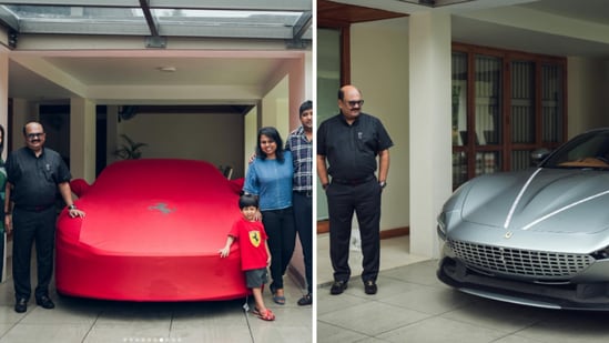 Dr Viju Jacob and family with his new Ferrari Roma. (Instagram/dr.viju.jacob)