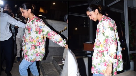 Mom-to-be Deepika Padukone glows in a floral shirt and denim jeans. (HT Photo/Varinder Chawla)