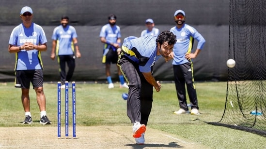 Shivam Dube bowls in the nets ahead of India's T20 World Cup opener against Ireland.(ANI)