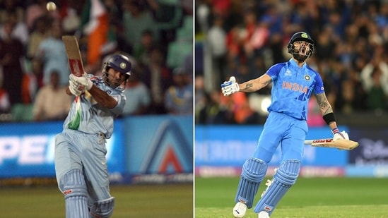 Yuvraj Singh (L) in 2007 and Virat Kohli (R) in 2022, played two of the most iconic innings in T20 World Cup history(Getty Images)