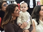 Priyanka Chopra revealed daughter Malti Marie Chopra Jonas's face for the first time at the Jonas Brothers' Hollywood Walk of Fame star installation ceremony in January 2023.(Jordan Strauss/Invision/AP)