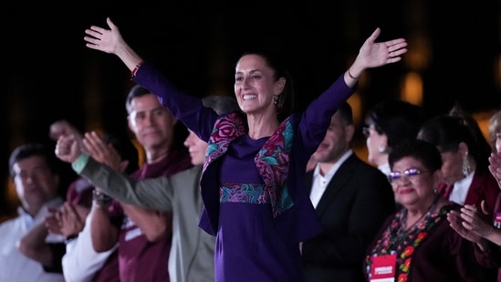 President-elect Claudia Sheinbaum addresses supporters at the Zocalo, Mexico City's main square, after the National Electoral Institute announced she held an irreversible lead in the election, early Monday, June 3, 2024. (AP)