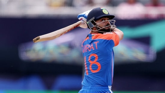 Virat Kohli of India plays a shot during the ICC Men's T20 Cricket World Cup West Indies & USA 2024 match between India and Ireland at Nassau County International Cricket Stadium(Getty Images via AFP)