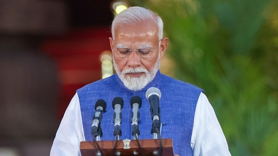 Narendra Modi took the oath as Prime Minister of India for the third consecutive term on Sunday at Rashtrapati Bhavan in New Delhi.(PIB)