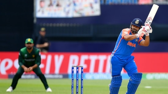 India's Rishabh Pant in action during the Group A match against Pakistan in the ICC T20 World Cup 2024, at Nassau County International Cricket Stadium in New York on Sunday.(ANI)
