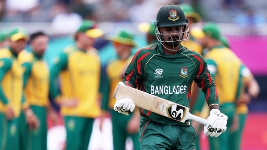 Litton Das of Bangladesh makes his way off after being dismissed vs South Africa(Getty Images via AFP)