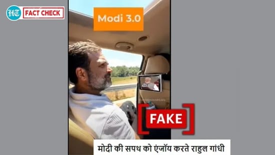 Screenshot of the viral claim that a video shows Congress leader Rahul Gandhi watching PM Modi's oath-taking ceremony. (Source: X/Screenshot/Modified by Logically Facts)