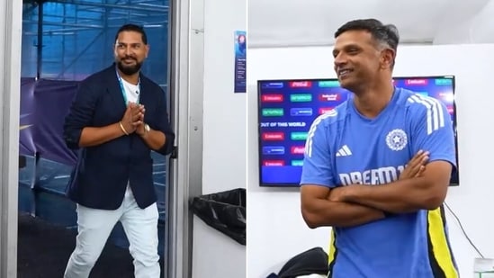 Rahul Dravid couldn't wait for the big announcement as Yuvraj Singh entered the dressing room.(Screengrab-BCCI)